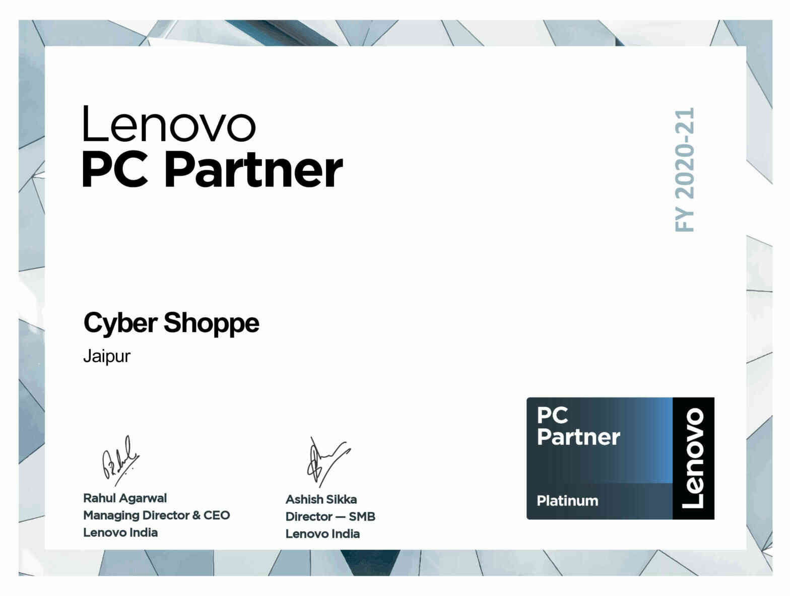 Lenovo PC Partner: Platinum, FY 2020-21